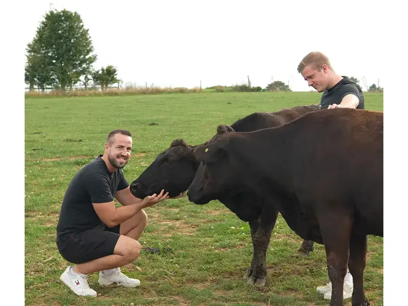 Familie Weber auf der Weide mit Wagyu Rindern